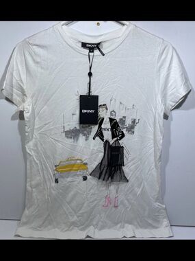 DKNY Women’s XS Cab Hailing Tee T Shirt Gifting POMZLDNA White